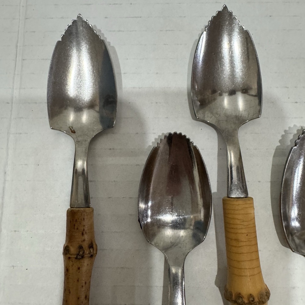 9 Natural Bamboo Handle Stainless Fruit /Grapefruit Spoons 6" Japan - Picture 3 of 5